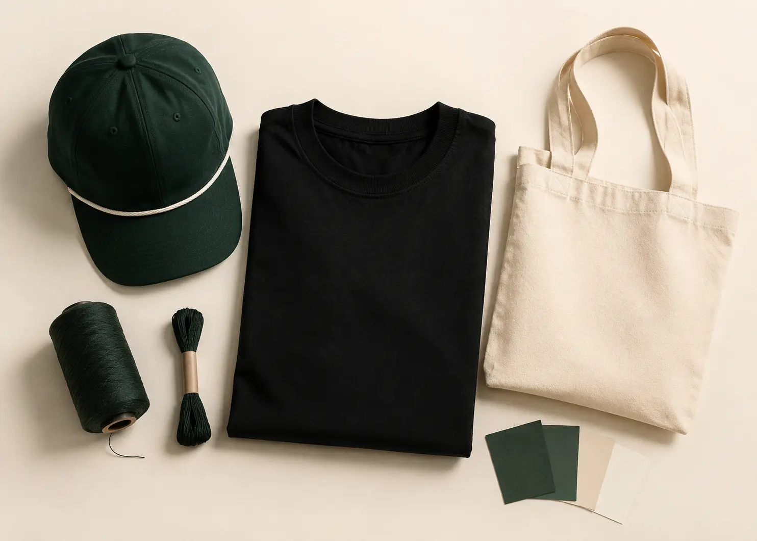 Campus merchandise flat lay